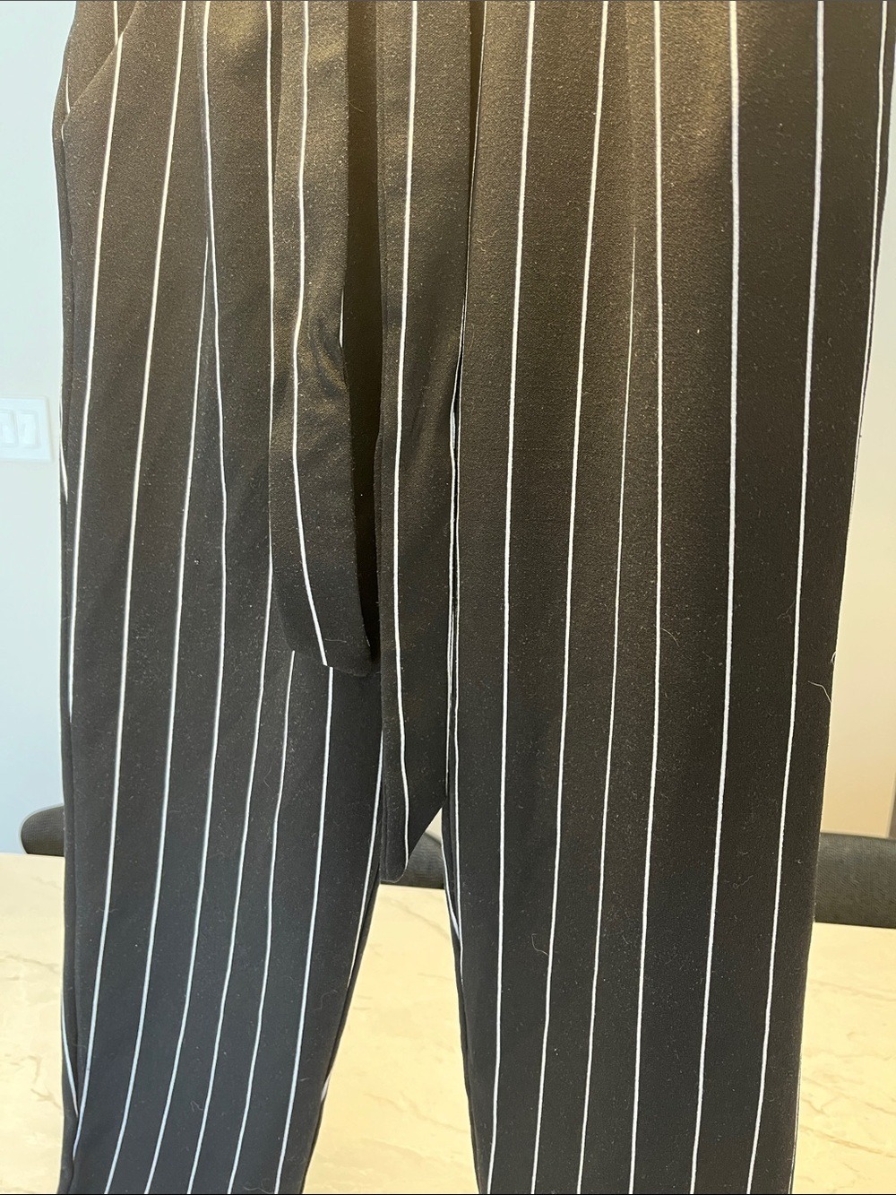 Dynamite Black with White Pinstripe Tie-Waist Dress Pants - Picture 3 of 6